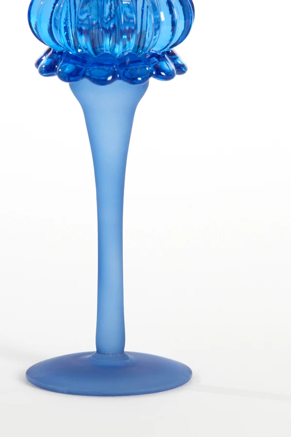Tealight on base 8x22 cm FLOWI glass blue