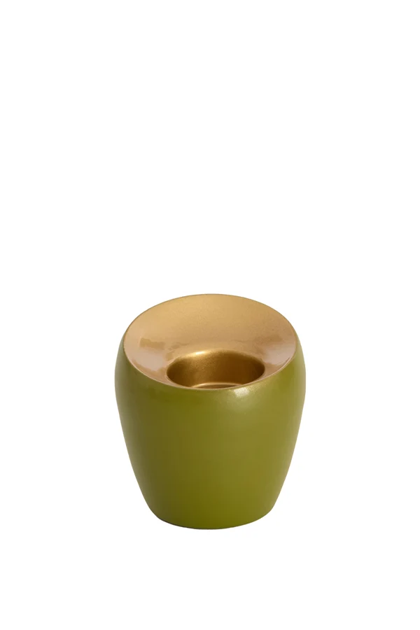 Tealight 9x9 cm VEROLI matt olive green+gold