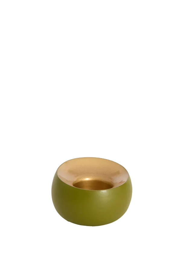 Tealight 9x6 cm VEROLI matt olive green+gold