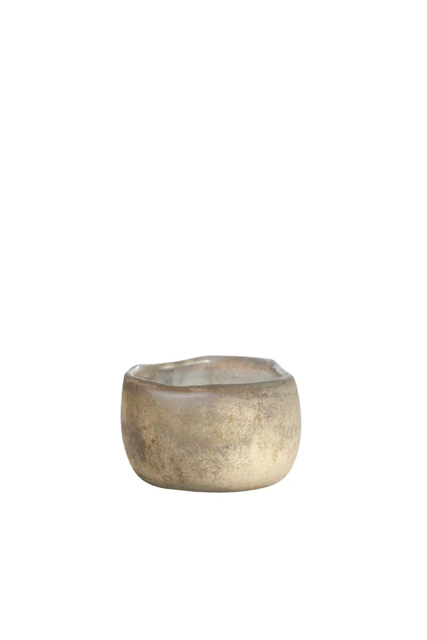 Tealight 9x6 cm SUNGAI glass matt antique grey-brown