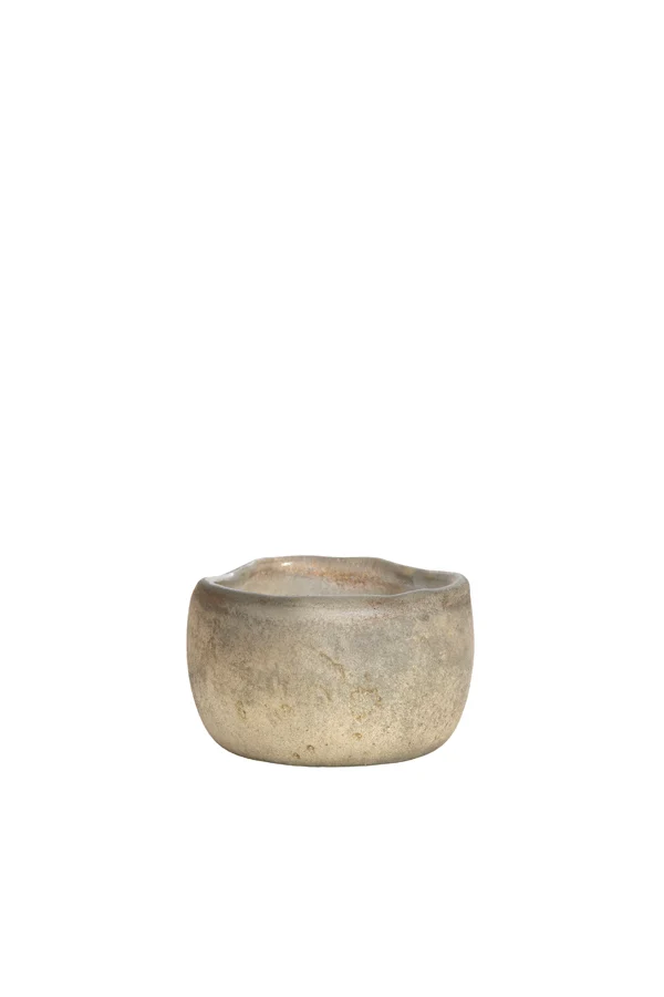Tealight 9x6 cm SUNGAI glass matt antique grey-brown