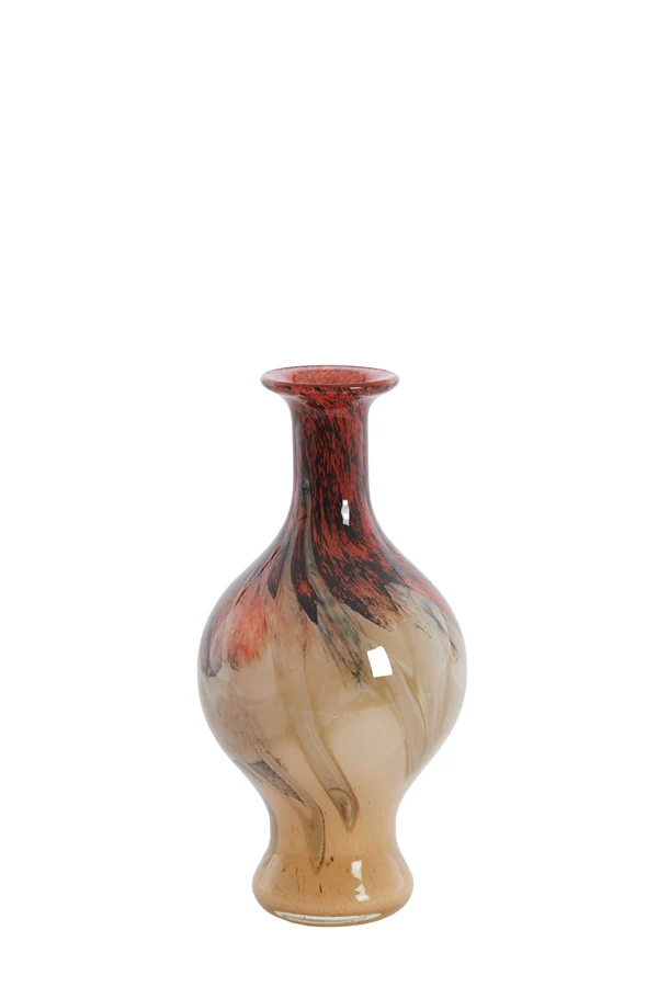 Vase 14,5x29,5 cm JORVEN glass red+taupe