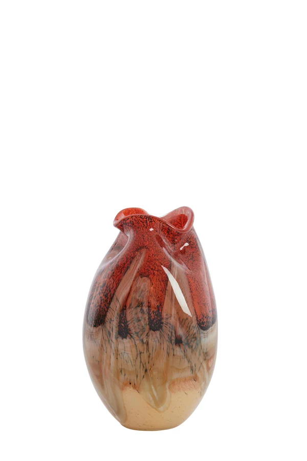 Vase 14,5x25 cm JORIEN glass red+taupe