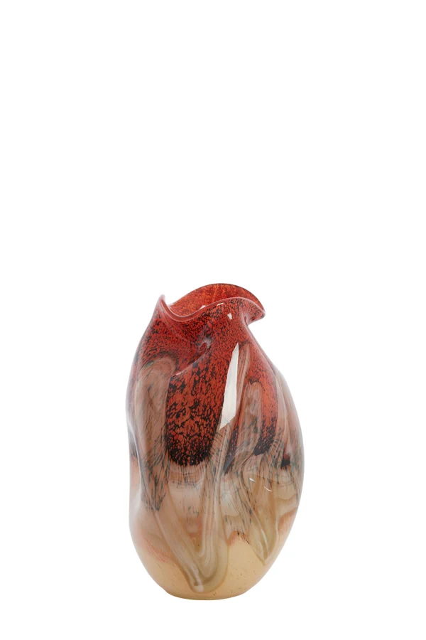Vase 14,5x25 cm JORIEN glass red+taupe