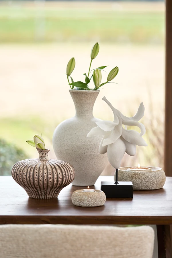 Tealight holder 20,5x7,5 cm OTHONI ceramics cream-black