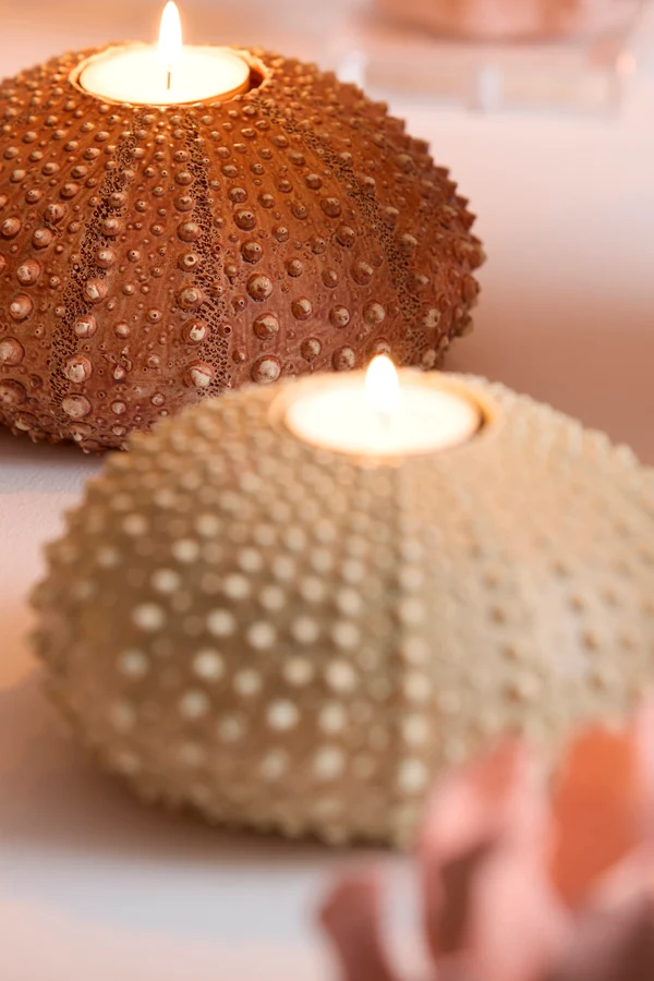 Tealight holder 15x8 cm SEA URCHIN red