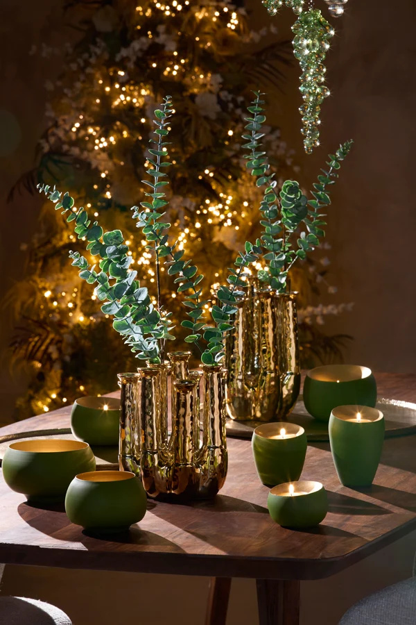 Tealight 9x12 cm VEROLI matt olive green+gold
