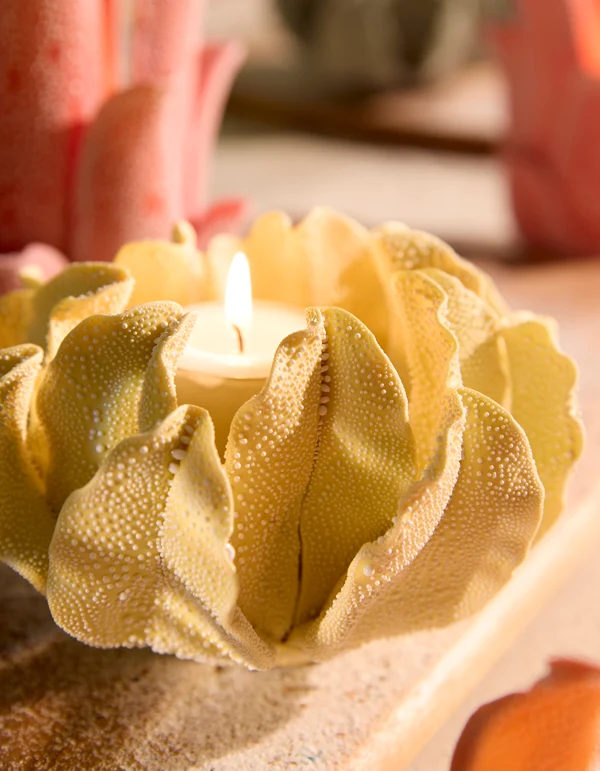 Tealight holder 13x7 cm KOZANI porcelain light yellow