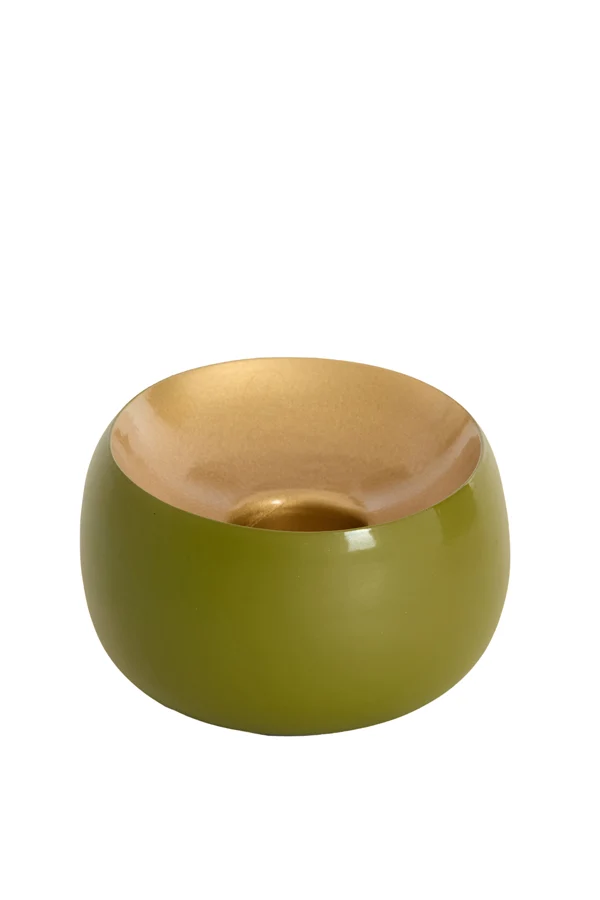 Tealight 15x10 cm VEROLI matt olive green+gold