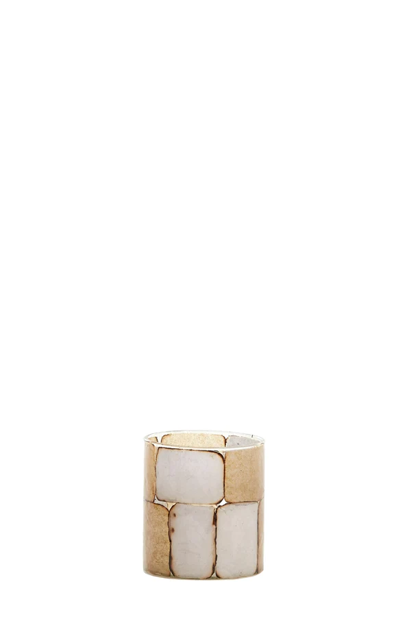 Tealight 8x9 cm DRONERO glass clear+white+brown