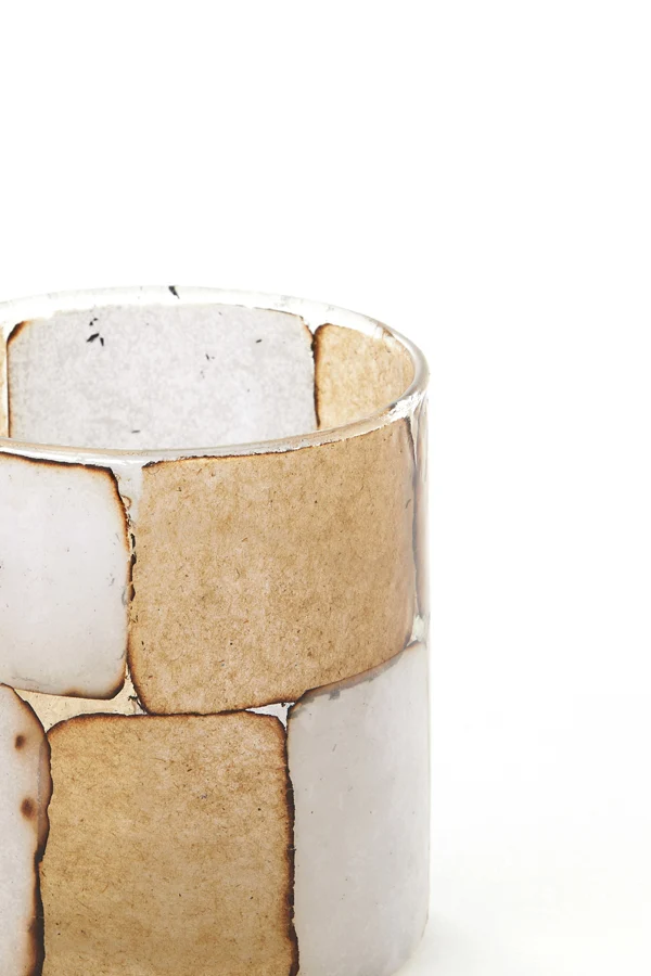 Tealight 8x9 cm DRONERO glass clear+white+brown