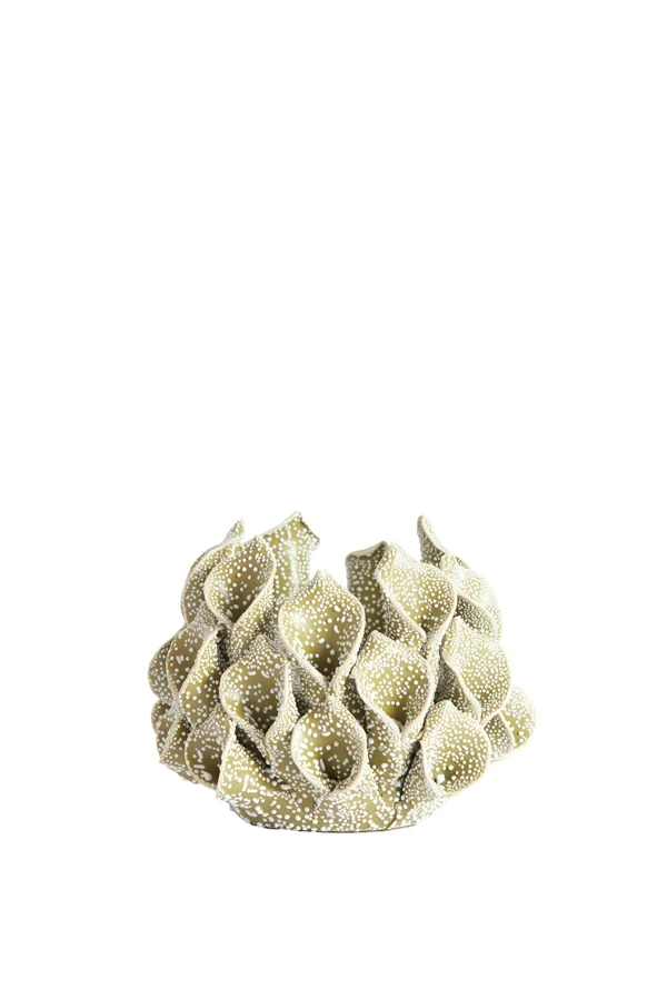 Tealight holder 10x8 cm SOREJA porcelain olive green