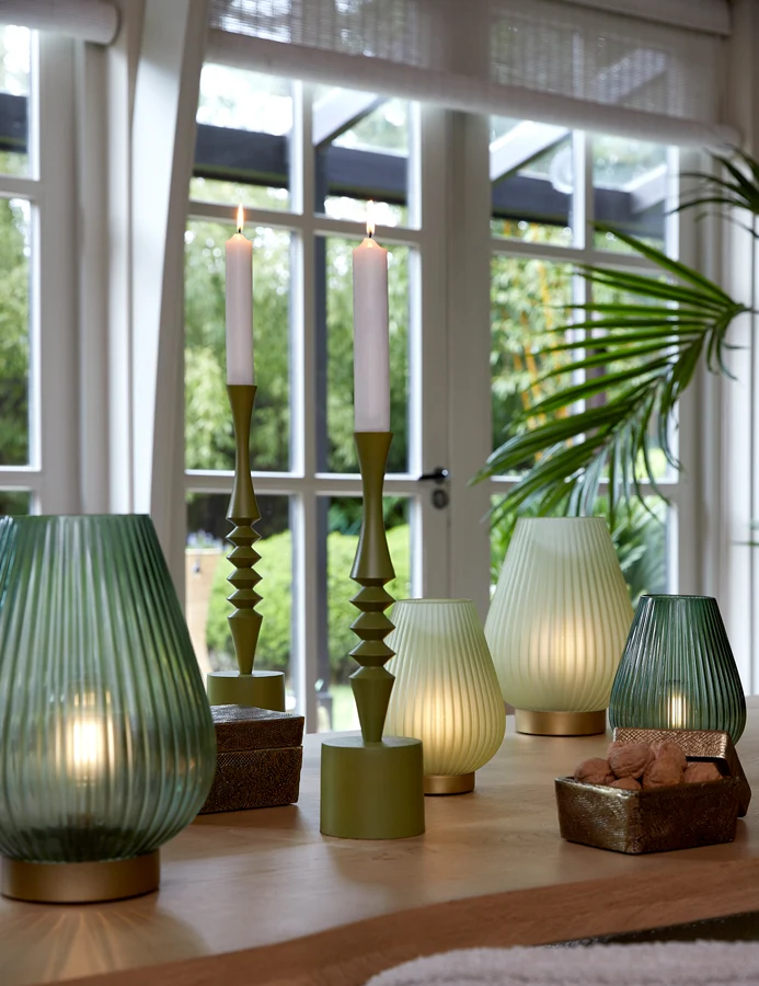 Table lamp LED 21x28 cm TAJERA glass dark green+gold