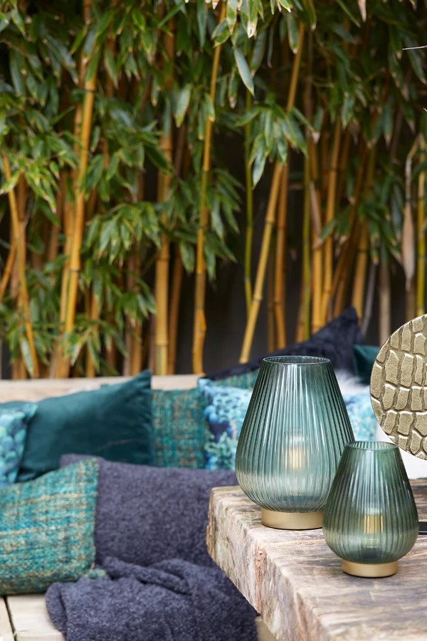Table lamp LED 21x28 cm TAJERA glass dark green+gold
