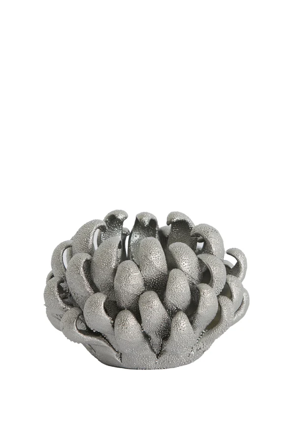 Tealight holder 10,5x7,5 cm SERINA porcelain silver