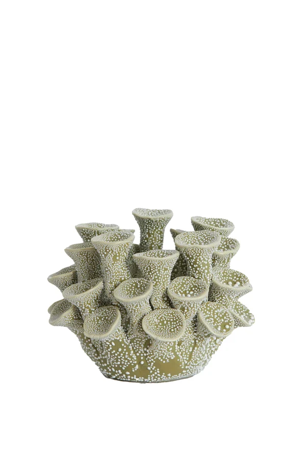 Tealight holder 10,5x7,5 cm DELARA porcelain olive green