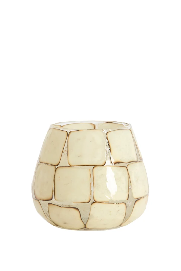 Tealight 14x14 cm KUALA glass clear+cream
