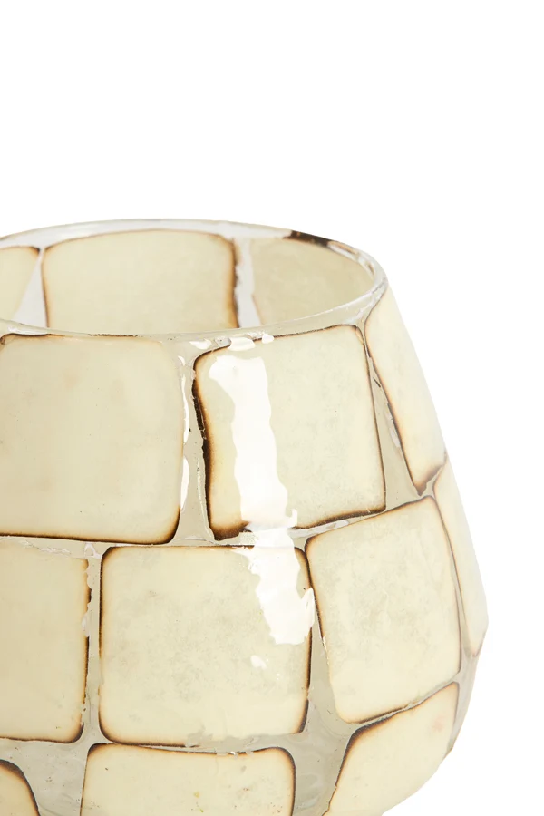 Tealight 14x14 cm KUALA glass clear+cream