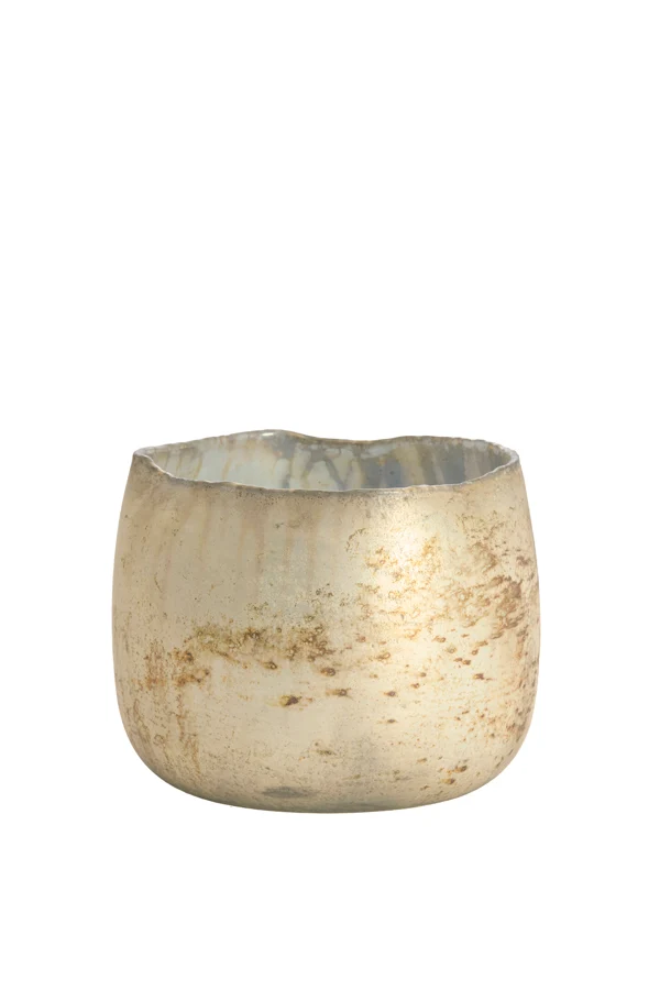 Tealight 14x12 cm SUNGAI glass matt antique grey-brown