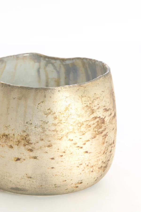 Tealight 14x12 cm SUNGAI glass matt antique grey-brown