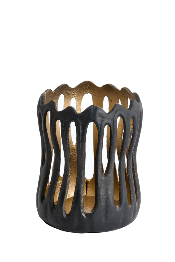 Tealight 13x16 cm TIVOLI black+gold