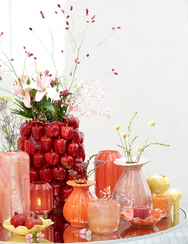 Table lamp LED 15x27 cm YVIAS glass milky brick red+gold