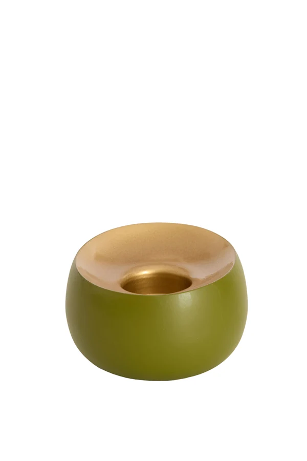 Tealight 12x9 cm VEROLI matt olive green+gold