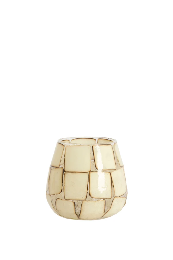 Tealight 11x11 cm KUALA glass clear+cream