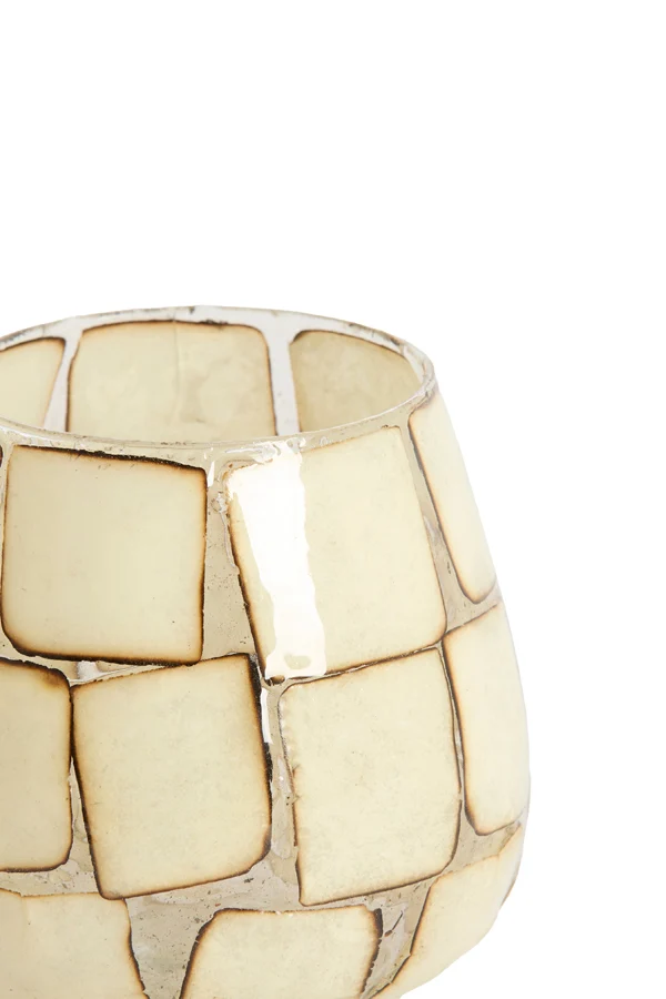 Tealight 11x11 cm KUALA glass clear+cream