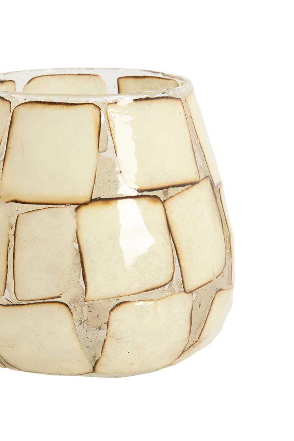 Tealight 11x11 cm KUALA glass clear+cream