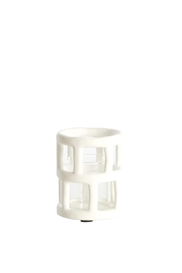Tealight 8,5x10 cm ALIMOS white+glass