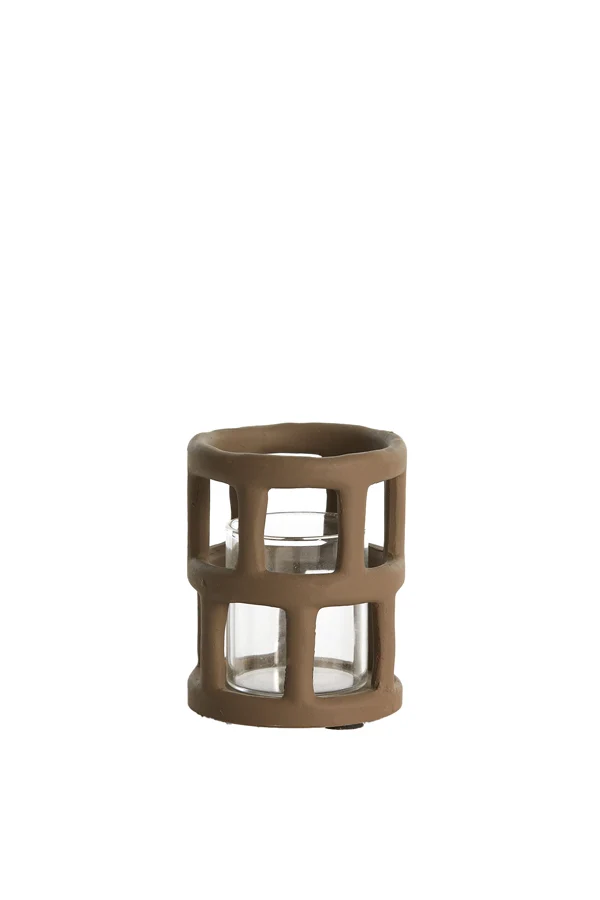 Tealight 8,5x10 cm ALIMOS dark brown+glass