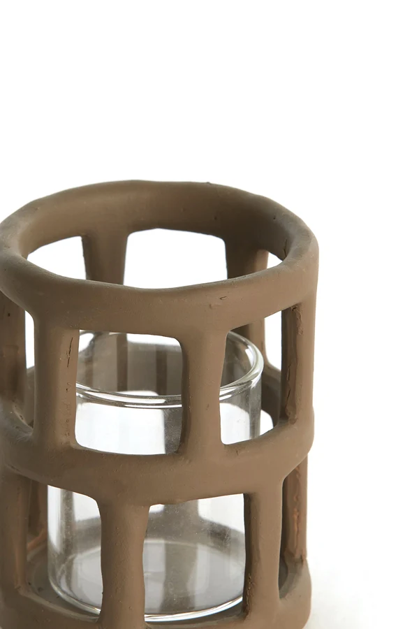 Tealight 8,5x10 cm ALIMOS dark brown+glass