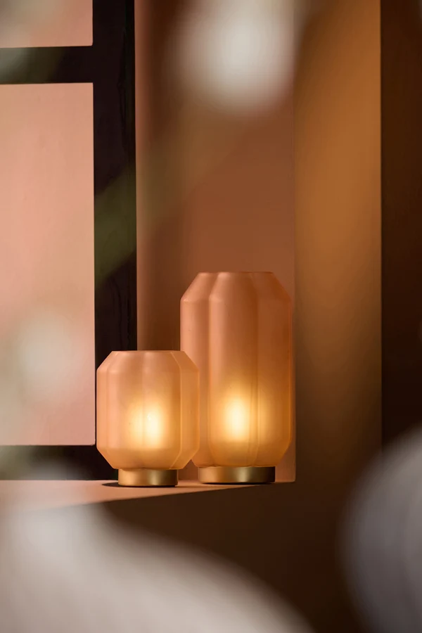 Table lamp LED 13x16,5 cm YVIAS glass matt peach+gold