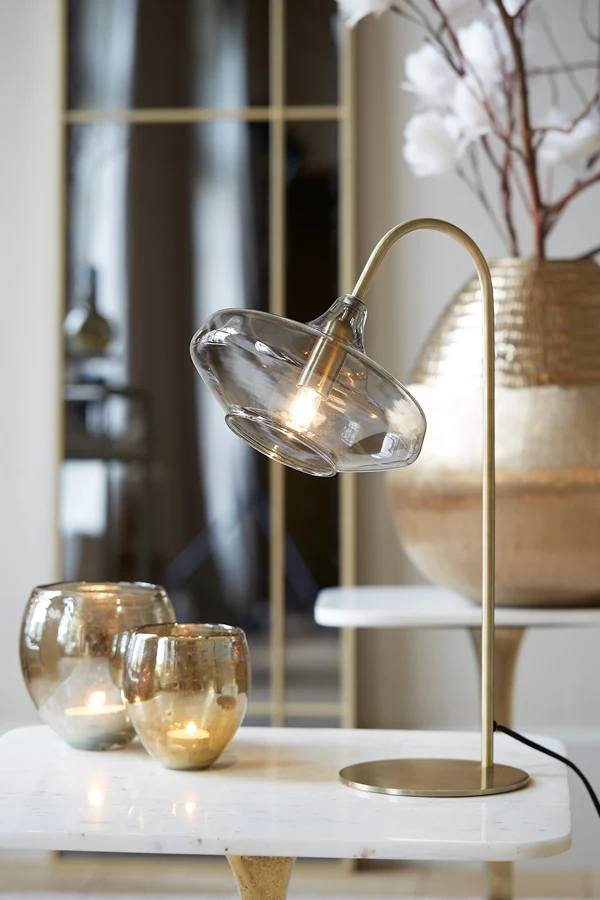 Table lamp E14 31x22x50 cm SOLNA antique bronze+smoked glass