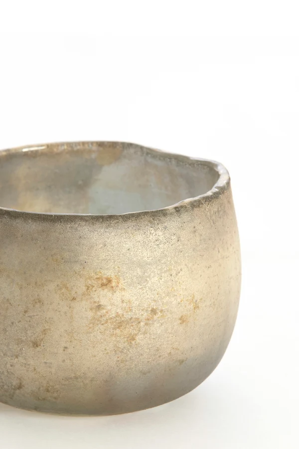 Tealight 12x9 cm SUNGAI glass matt antique grey-brown