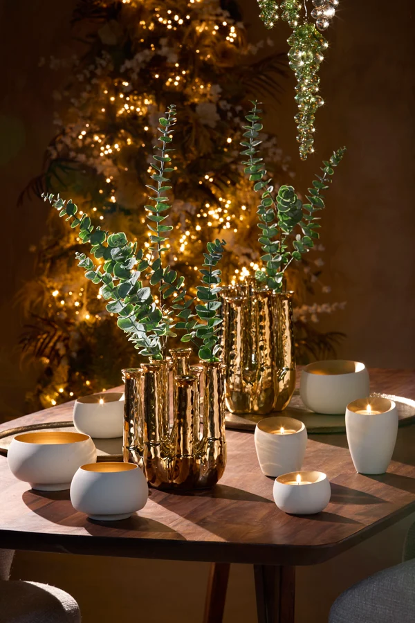 Tealight 12x8 cm RAPALLO matt cream+gold