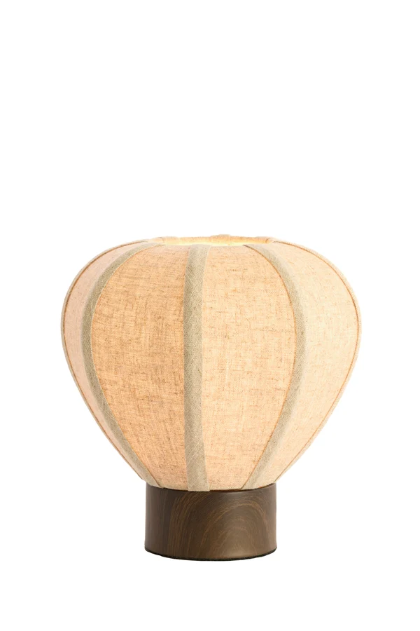 Table lamp 23x23,5 cm KYZO wood print d brown+linen nat.