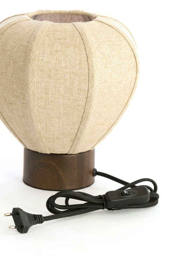 Table lamp 23x23,5 cm KYZO wood print d brown+linen nat.