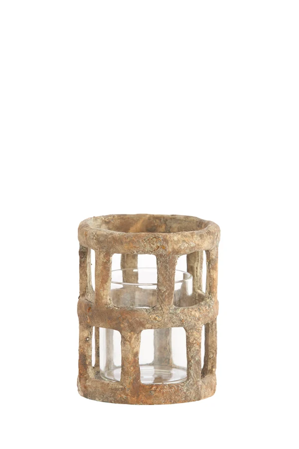 Tealight 8,5x10 cm ALIMOS antique brown+glass
