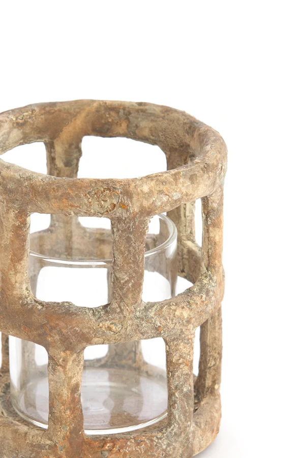 Tealight 8,5x10 cm ALIMOS antique brown+glass