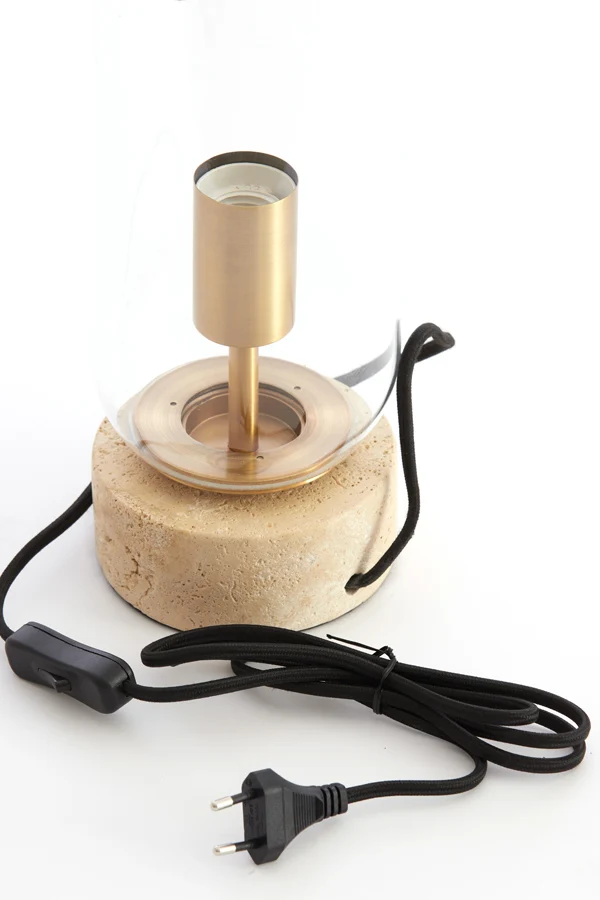 Table lamp 12x35 cm RYLANO glass clear+sand+antique bronze
