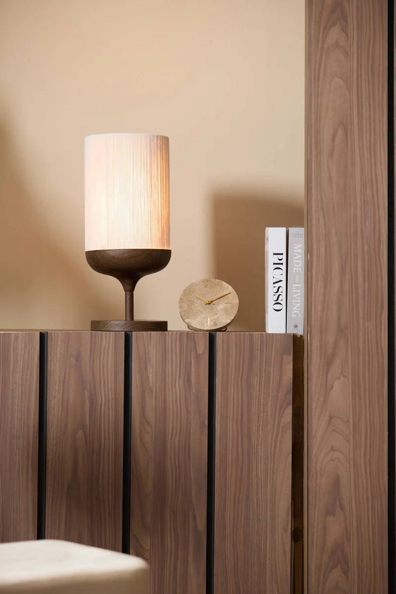Table lamp 22,5x50 cm DANIA wood print d brown+rope cream