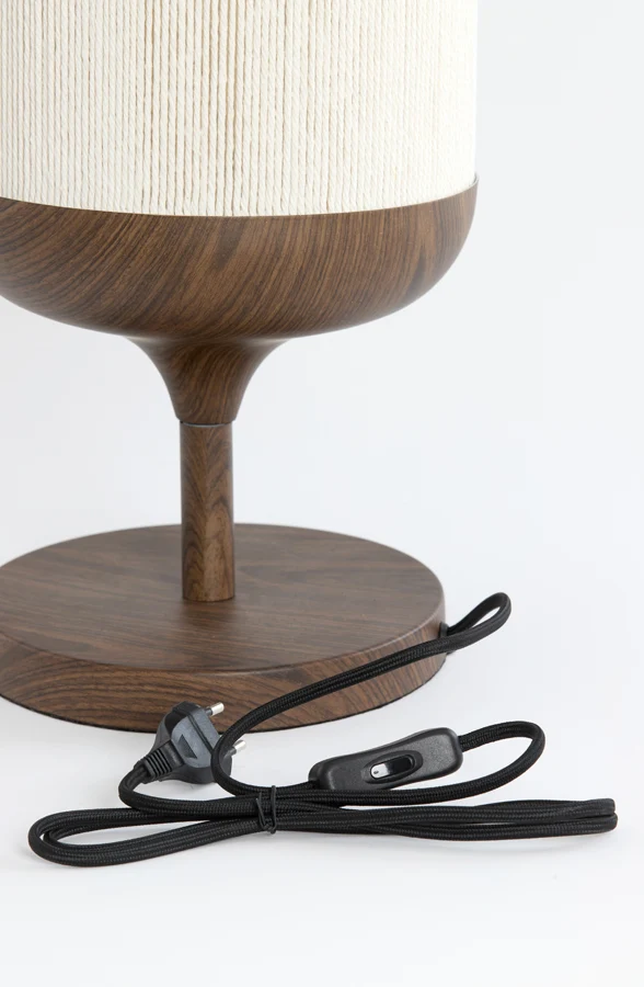 Table lamp 22,5x50 cm DANIA wood print d brown+rope cream