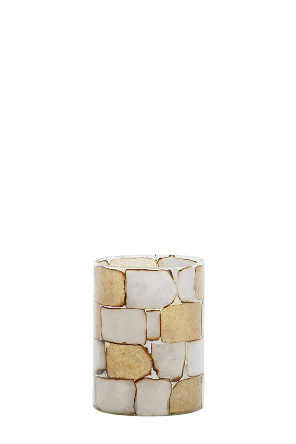 Tealight 10x13 cm DRONERO glass clear+white+brown
