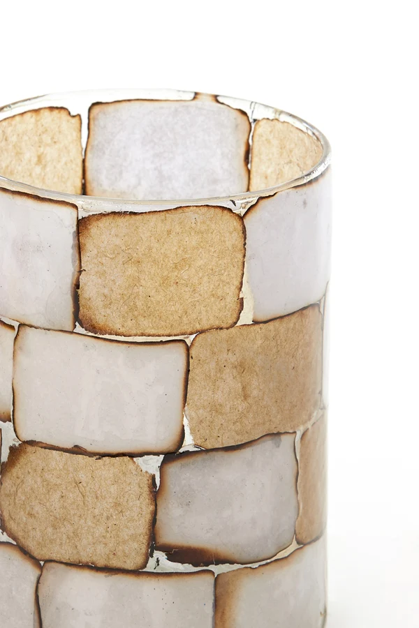 Tealight 10x13 cm DRONERO glass clear+white+brown