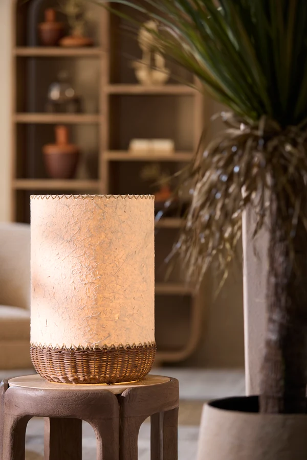 Table lamp 30,5x46 cm TIO paper beige+rattan dark brown