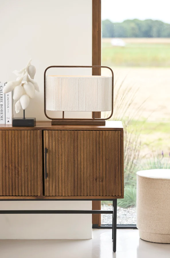 Table lamp 2L 45x15x37,5 cm LECCE wood prnt d brn+rope cream