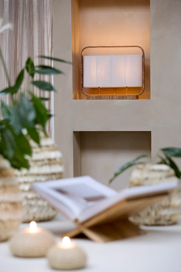 Table lamp 2L 45x15x37,5 cm LECCE wood print natr+rope cream