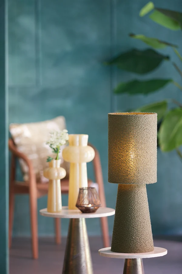 Table lamp 20x58 cm MIKKEL bouclé olive green